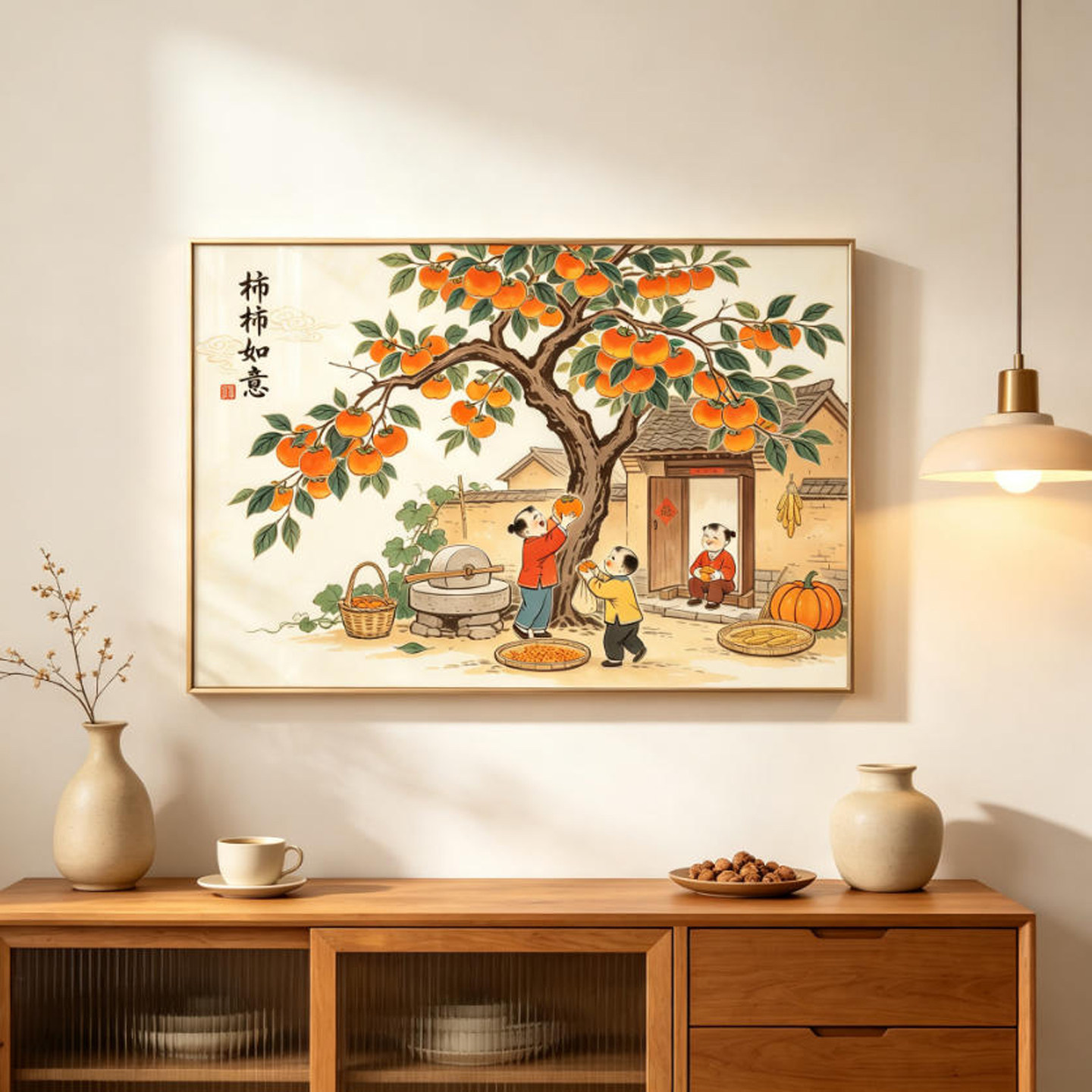 柿柿如意餐厅挂画可定制寓意好
