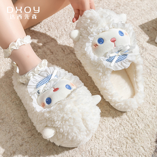可爱棉拖鞋女士冬季室内居家保暖毛绒软底踩屎感家用防滑厚底外穿