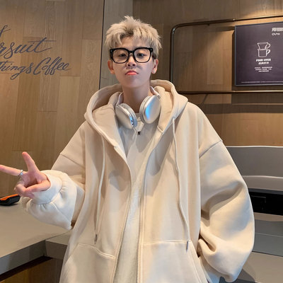 加绒加厚连帽卫衣男连帽宽松百搭