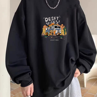 黑色无帽美式卫衣男士2025新款潮流高级感秋冬季情侣穿搭外套上衣