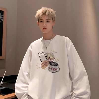 男士超好看白色德绒加厚内搭打底衫2025新款秋冬纯棉长袖t恤上衣