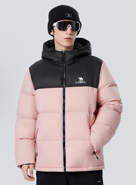 CAMEL骆驼 撞色拼接保暖x抗寒防钻绒连帽面包羽绒服 M13CR07089