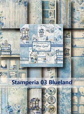 Stamperia003-大尺寸junk journal蓝色梦幻蝴蝶植物复古素材自制