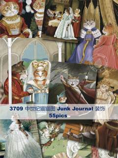 3709-junkjournal垃圾艺术手账幻想中世纪猫猫素材装饰摆拍小卡