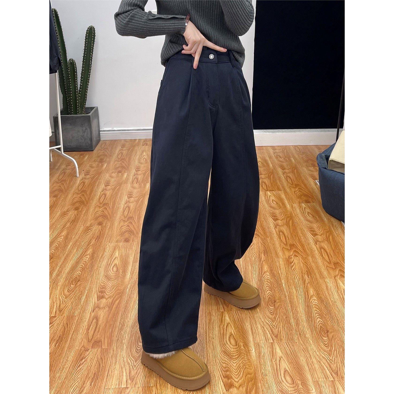 神裤显瘦~！冬装加绒茧型牛仔裤女阔腿裤弯刀裤高腰杨桃裤拖地裤