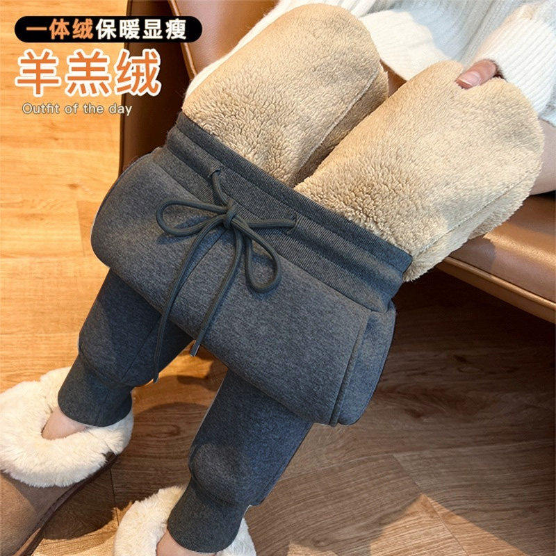 加厚羊羔绒运动裤女秋冬加绒外穿休闲卫裤宽松一条过冬保暖棉裤子