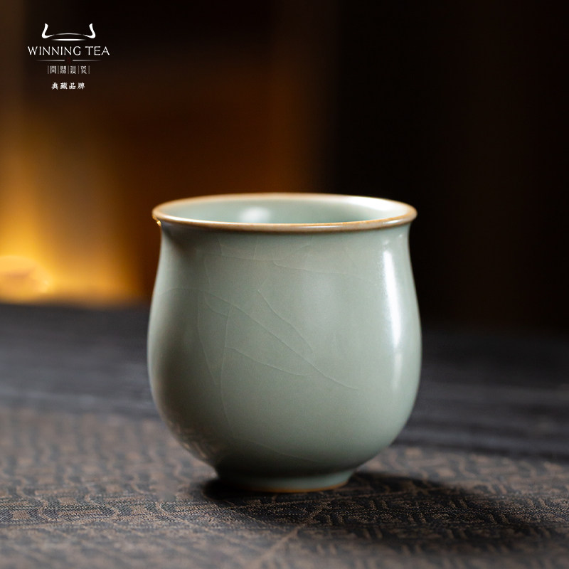 问鼎汝瓷天青郁金香杯开片杯可养个人专用主人杯茶杯品茗杯茶具杯