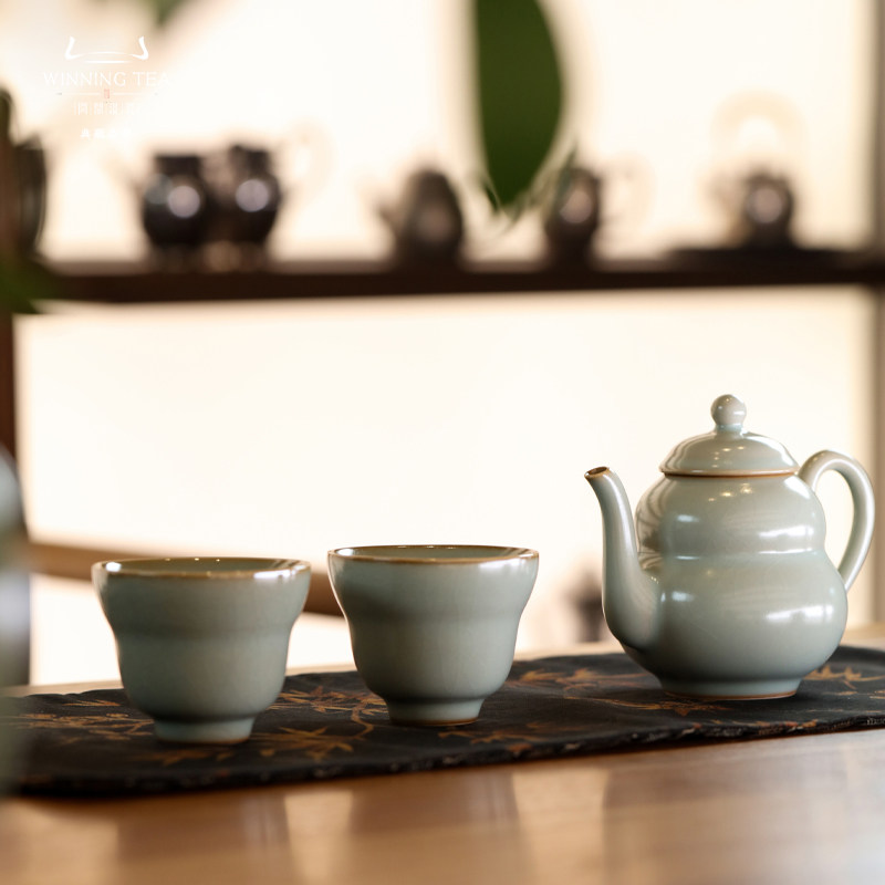问鼎汝窑茶壶茶具套装家用景德镇汝瓷国庆节送礼和光同尘礼盒装