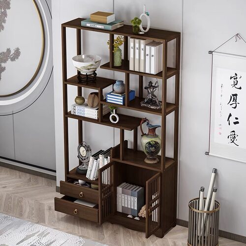 新中式博古架摆件架多宝阁置物架茶叶展示柜客厅收纳茶具实木