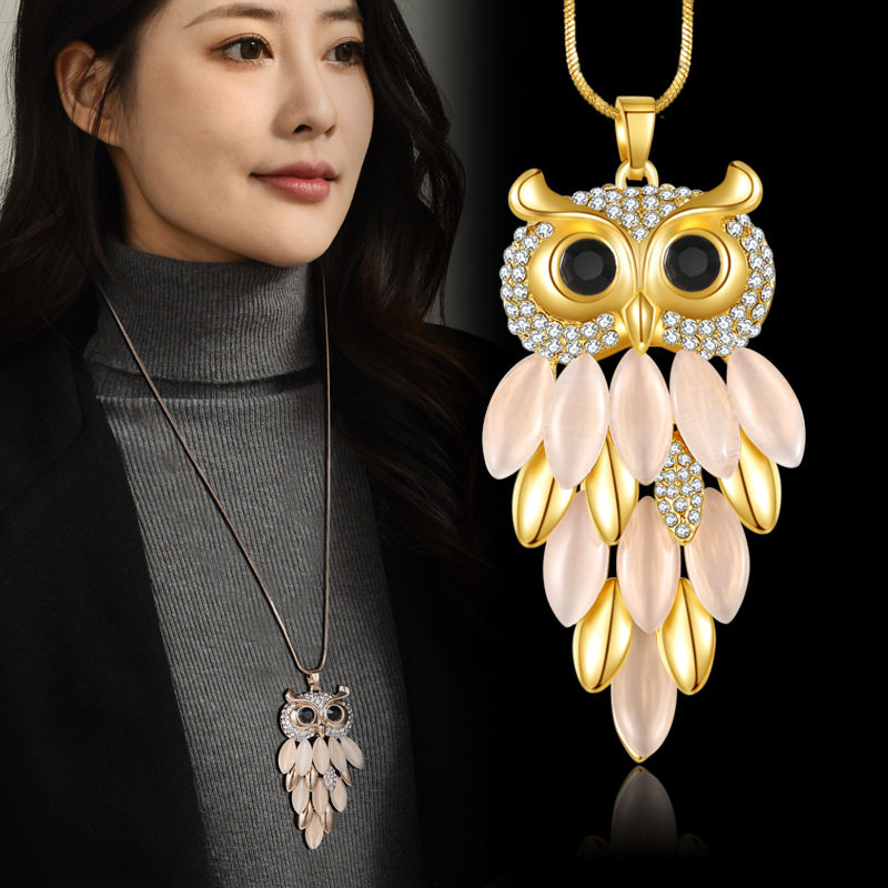 穗爵韩版时尚百搭长款项链 女 猫头鹰猫眼石毛衣链厂家直销