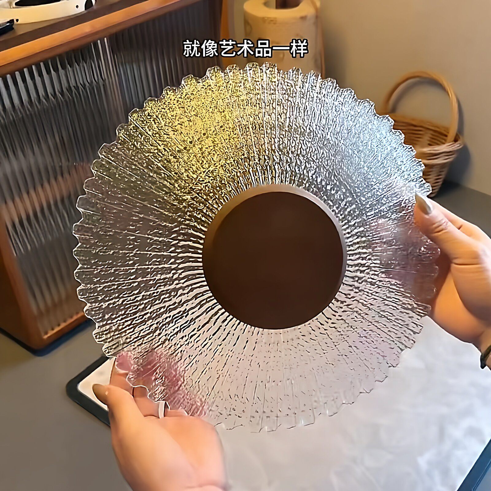 复古特别好看的果盘大号冰花玻璃水果干果收纳盘桌面精致装饰摆件