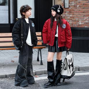 男女童2025秋冬新款90羽绒服复古飞行夹克棒球服中大童加绒外套