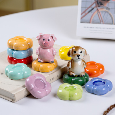 陶瓷花朵造型桌面摆件家居装饰品工艺品转转乐配件底座小托盘饰品