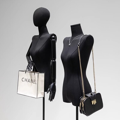 服装店黑色平肩模特道具女半身假人直角肩女装橱窗模特展示架全身