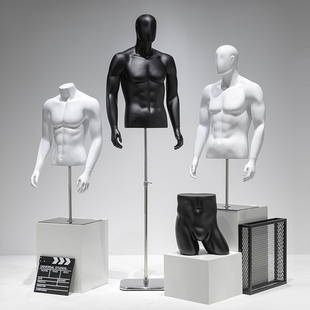 男模特半身假人体黑白人台男装服装店橱窗道具人偶模型展示架全身