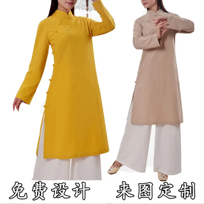 定茶服唐装女中式复古盘扣亚麻