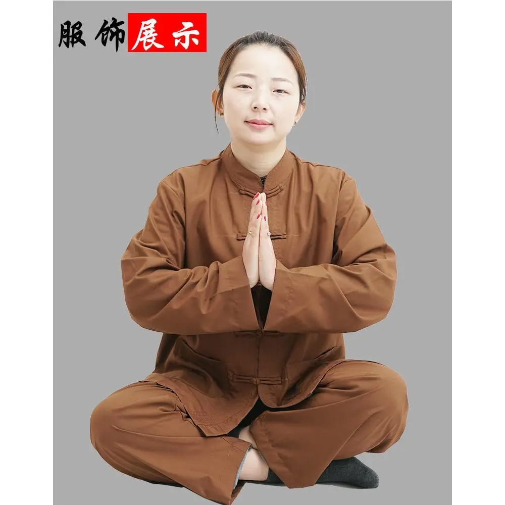济缘居士服禅修服男女咖啡色套装透气亚麻棉麻禅意中蜡烛丝光棉