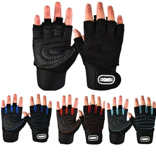 健身长腕笑脸手套加长护腕半指男女防滑器械单车骑行瑜伽训练运动