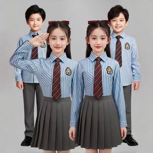 儿童合唱爱国红歌演出服男女童初中小学生蓝色演讲朗诵比赛礼服装