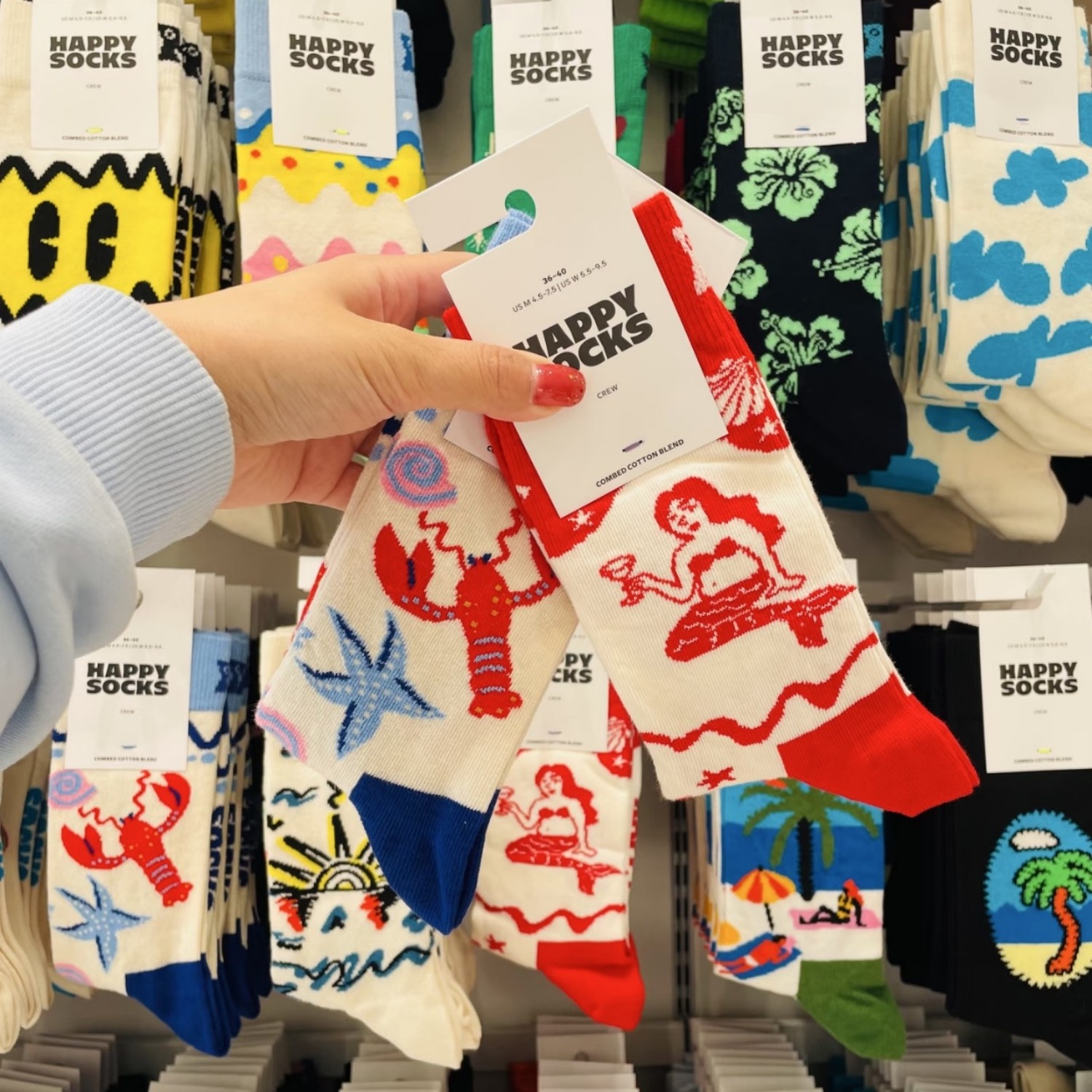 HappySocks袜子女中长筒袜棉袜格子爱心卡通情侣袜多巴胺彩色潮袜