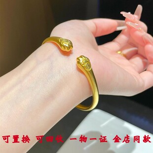 金包银猫爪手镯女招财纳福猫猫开口素圈手环复古精致百搭手串手链