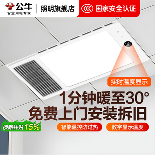公牛300x600集成吊顶浴霸灯卫生间暖风淋浴室照明排风扇一体30x60