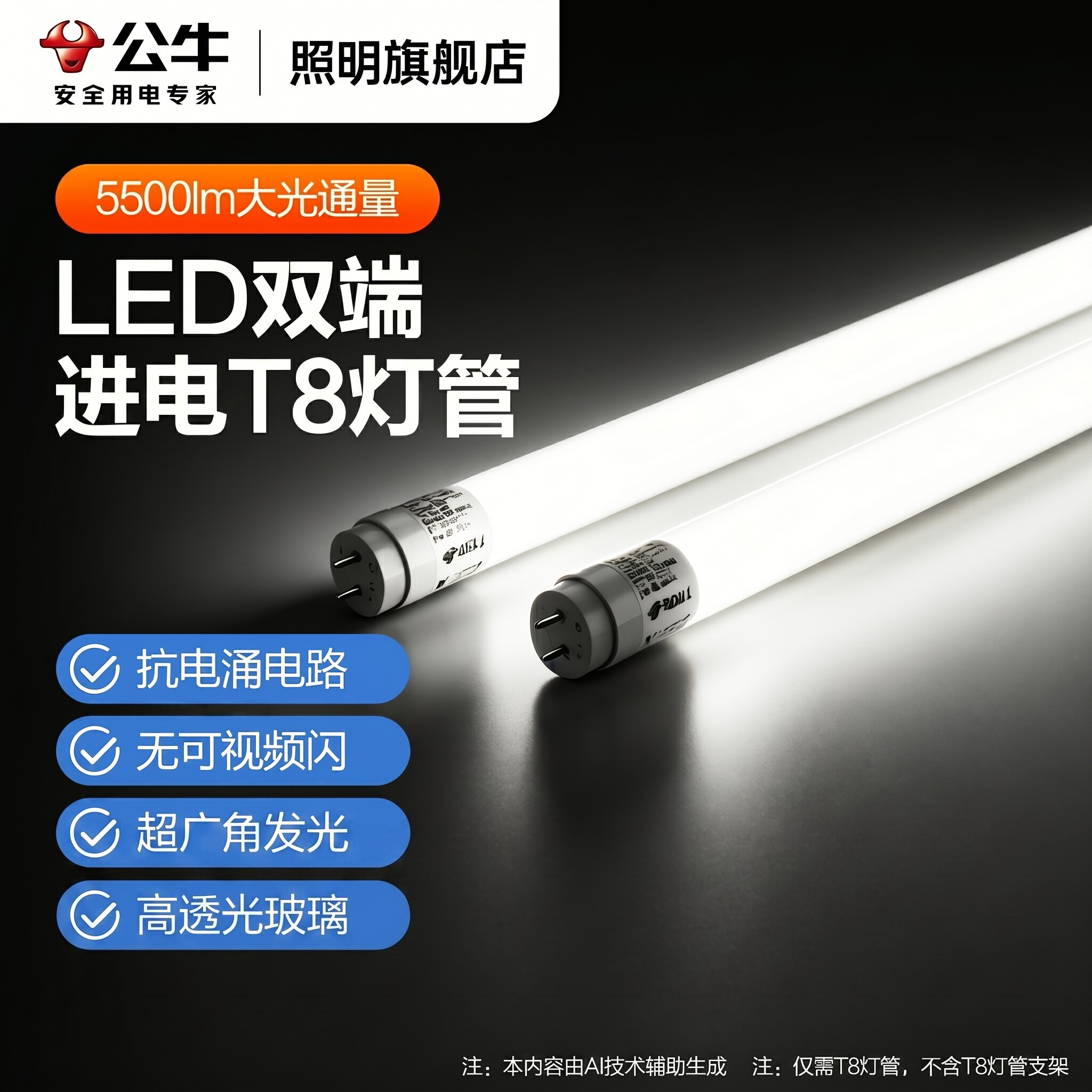 公牛一体化支架超亮LED灯管图片