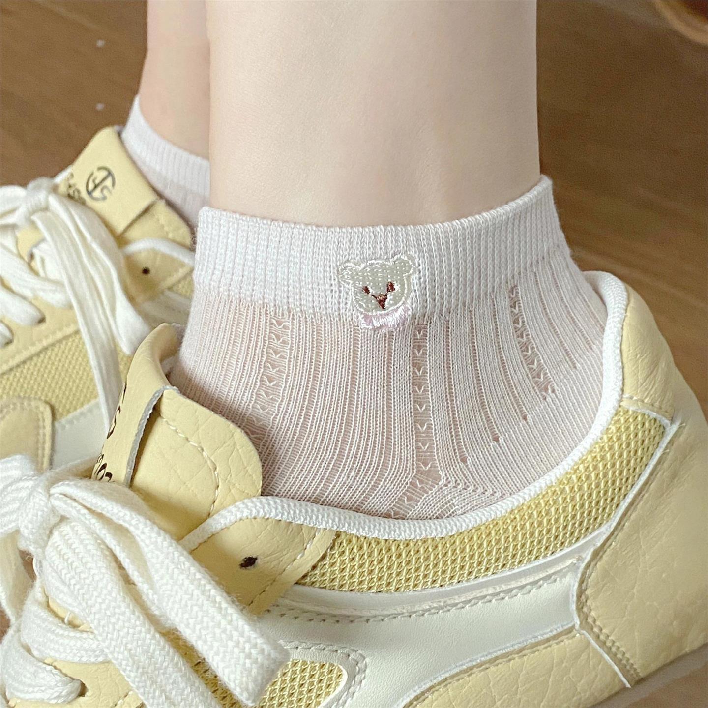 小熊袜子女夏季薄款短纯棉