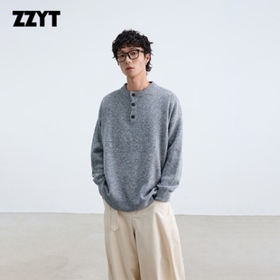 ZZYT亨利领毛衣男秋冬季慵懒宽松高级感套头针织衫