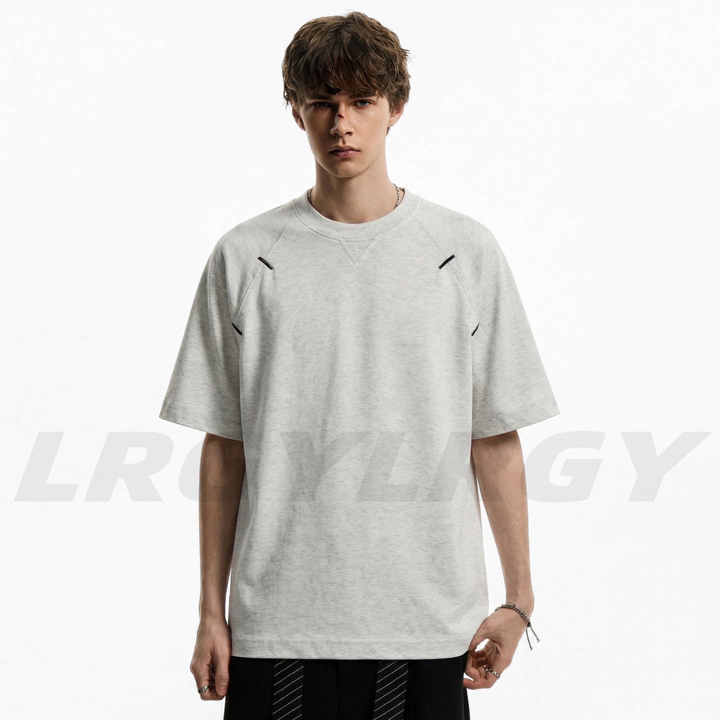 LRGY落日归野 解构风短袖T恤男夏季设计感明线装饰圆领上衣抗菌