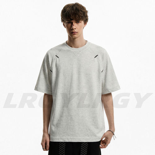 LRGY落日归野 解构风短袖T恤男夏季设计感明线装饰圆领上衣抗菌