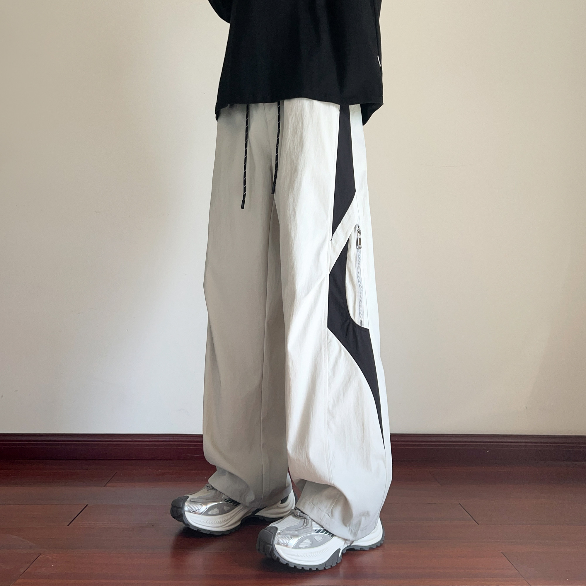 VUUG美式撞色拼接设计感直筒裤子男夏季新款潮牌宽松男生休闲长裤图片