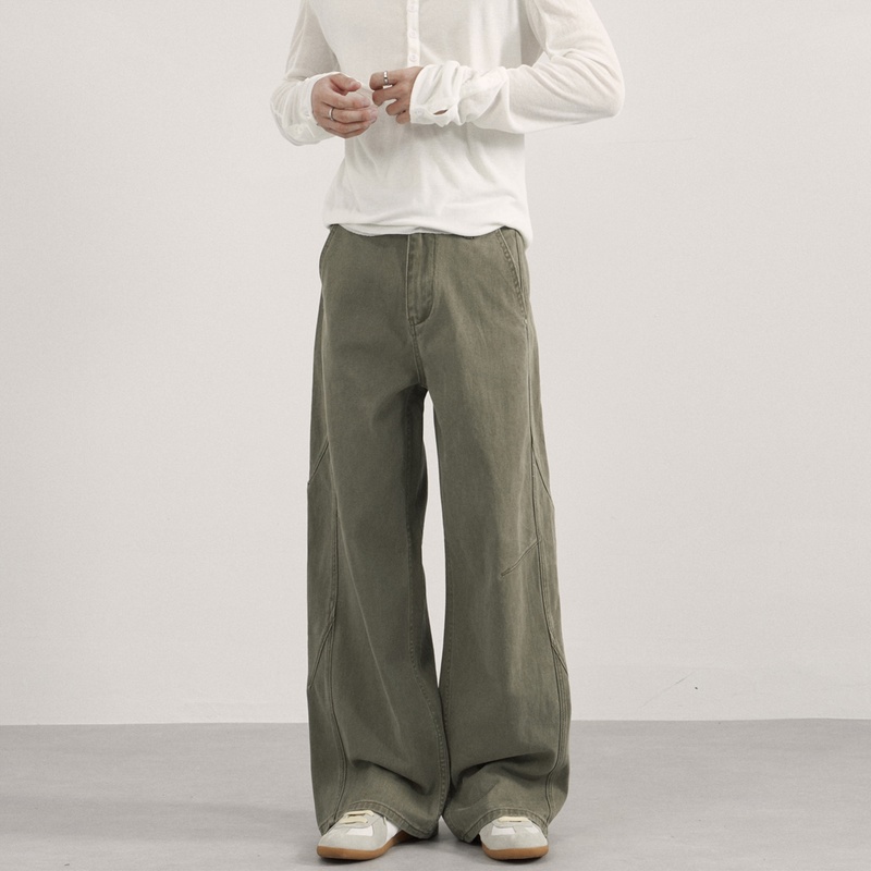 CEGFFH美式复古水洗做旧牛仔裤男女情侣宽松直筒阔腿拖地长阔腿裤