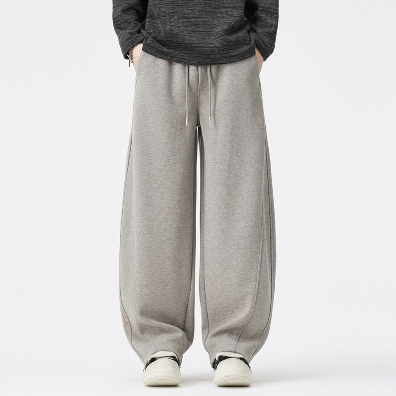 SILENTS高级绵羊毛加绒弯刀休闲裤男士秋冬美式宽松直筒运动卫裤