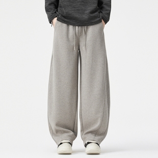 SILENTS高级绵羊毛加绒弯刀休闲裤男士秋冬美式宽松直筒运动卫裤