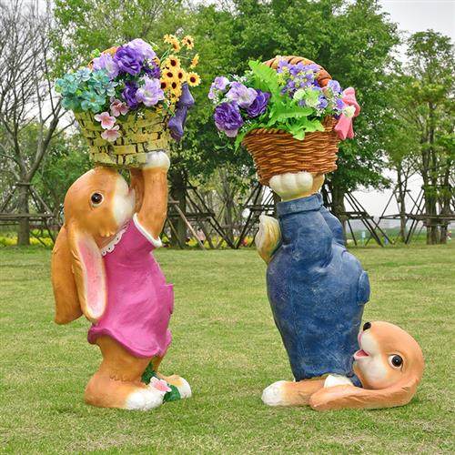 户外卡通兔子雕塑仿真动物花缸摆件幼儿园玻璃钢园林小品草坪装饰,家居饰品,装饰摆件,淘宝优惠券,粉丝福利购,淘宝优惠卷