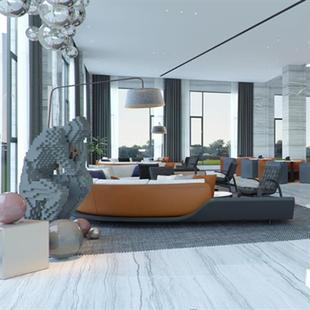 售楼处大厅招财沉思者摆件商场美陈景观玻璃钢雕塑落地软装装饰品