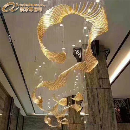 简约飘带酒店灯具廊道透明玻璃led吊灯酒店工程灯玻璃吊线灯