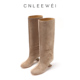 CNLEEWEI2025秋季 新款 小众设计沙色长筒靴圆头立体边长靴