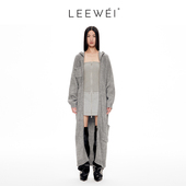 型拉链设计开衫 CNLEEWEI 毛衣 长款 连帽外套宽松版 2024秋季 新款