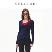 褶皱不规则下摆假两件挂脖针织衫 CNLEEWEI26早春新品 修身 上衣