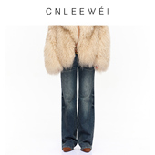 直筒复古深蓝色直筒洗水牛仔裤 CNLEEWEI2025秋季 新款