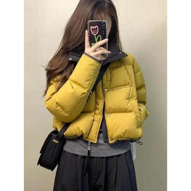2025巨好看的黄色撞色棉服女冬小个子韩系短款面包服厚外套棉袄