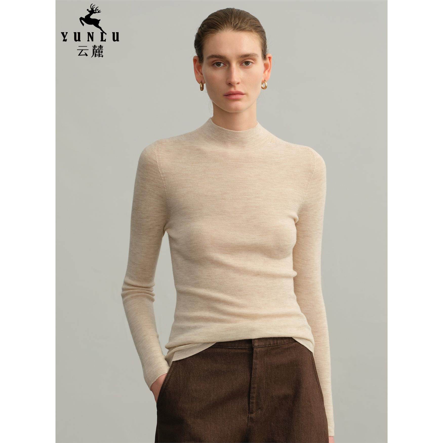 半高领160s扬子纱精纺羊毛衫女秋冬18针可机洗毛衣内搭针织打底衫