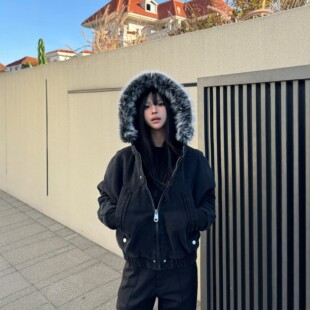 x不是好人 国潮座山雕棉服女冬季保暖加厚夹克男棉衣短款毛领外套