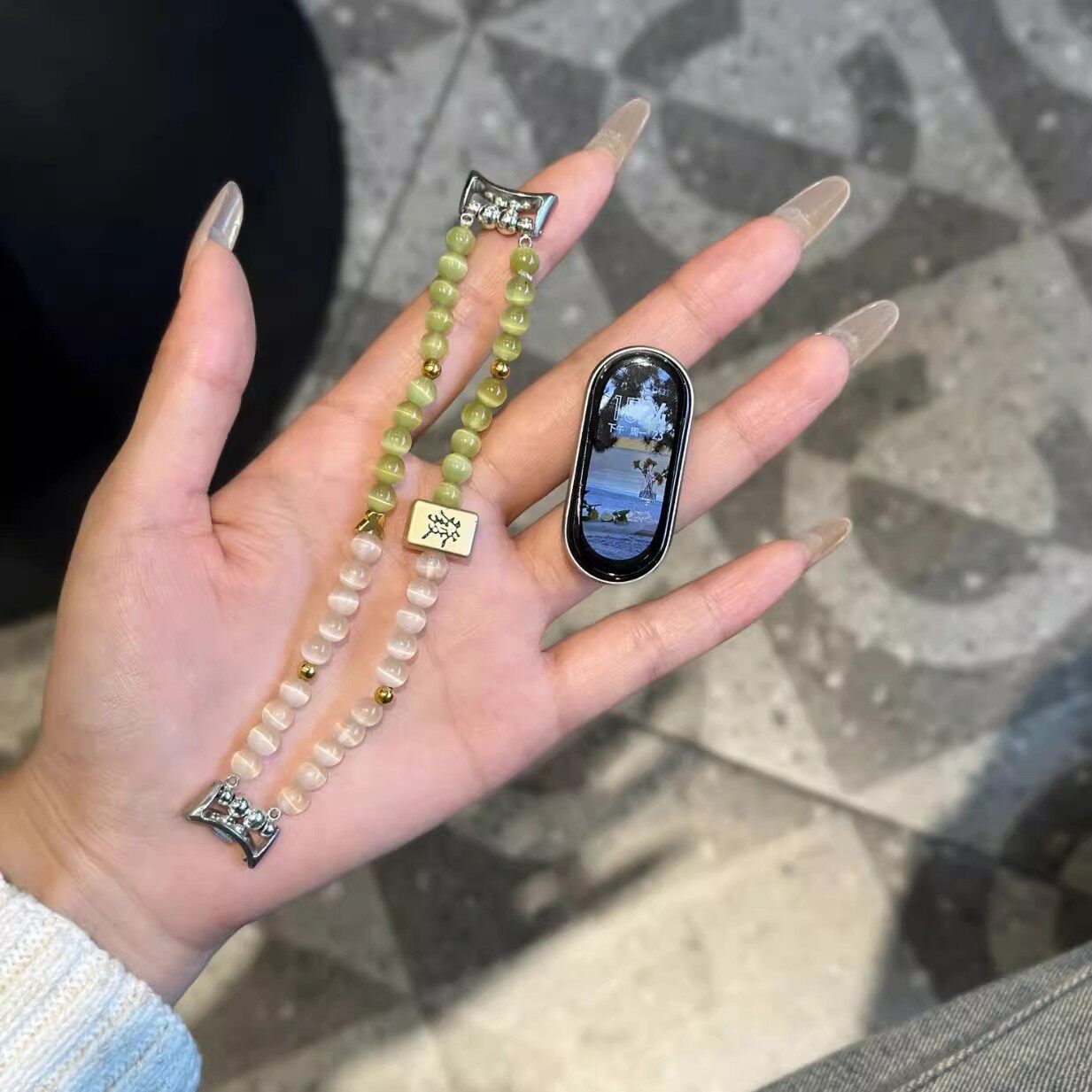 纳财猫眼石麻将串珠表带适用AppleWatchs11国潮手链式小米手环10