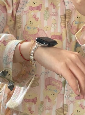 黑胆石细链iwatch表带金属钢珠表带高级感苹果s9创意表链s1042mm