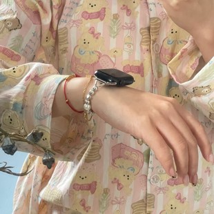 黑胆石细链iwatch表带金属钢珠表带高级感苹果s9创意表链s1042mm