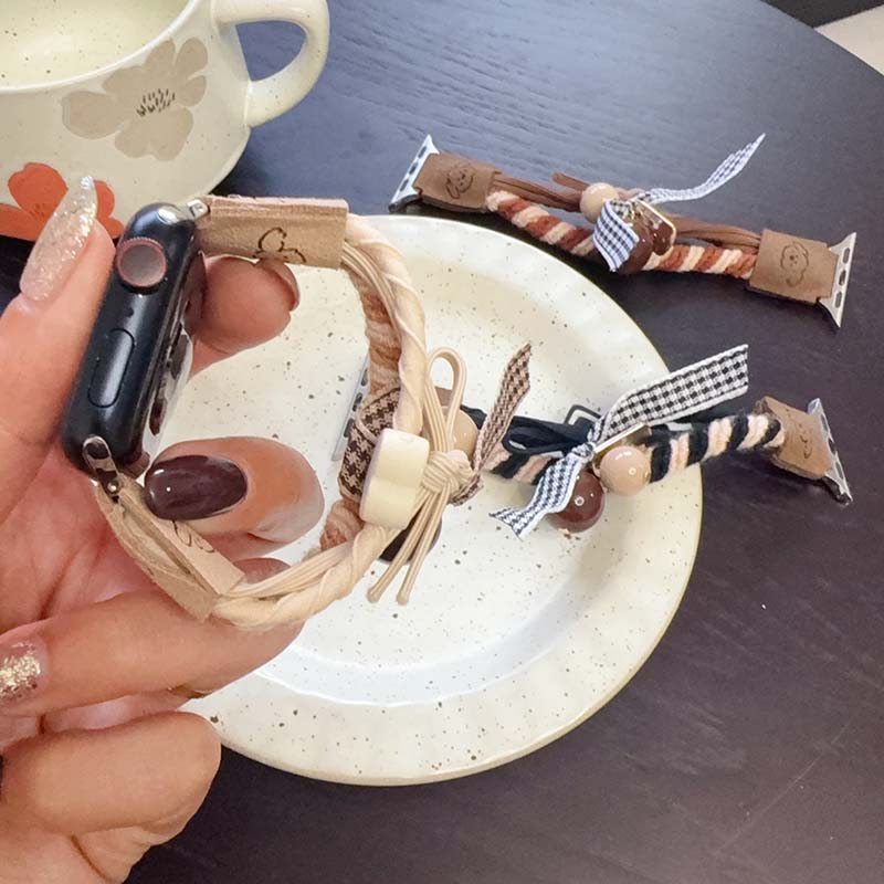 适用苹果手表s11蝴蝶结编织表带