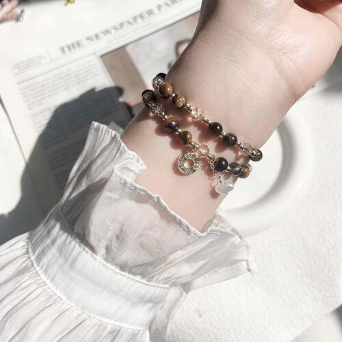 虎眼碎银琥珀串珠苹果手环表带